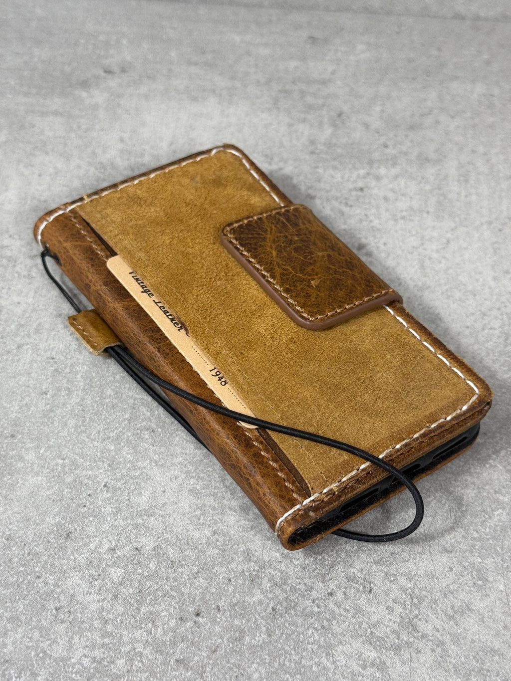Vintage Leather iPhone Wallet Case: Book Style, Credit Card Slots