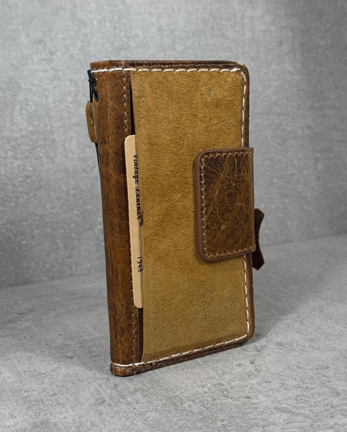 Vintage Leather iPhone Wallet Case: Book Style, Credit Card Slots