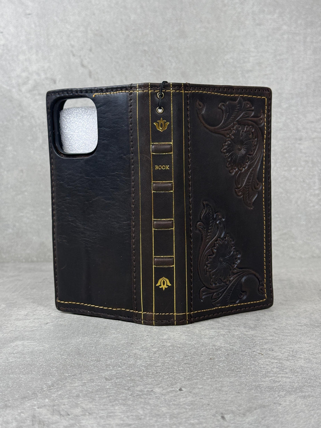 Handmade Leather Book Wallet Case for iPhone: Vintage Style Card Slots