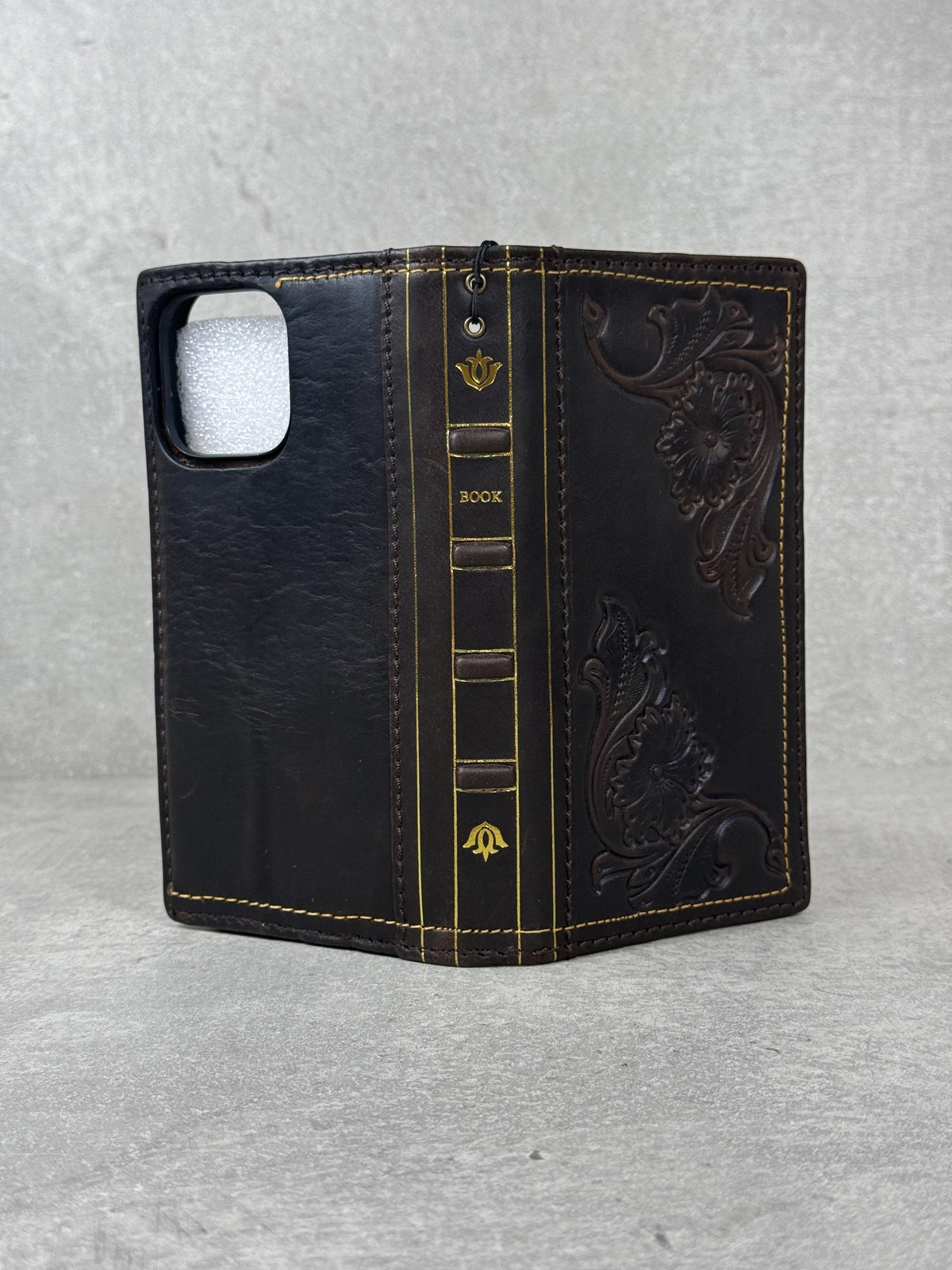 Handmade Leather Book Wallet Case for iPhone: Vintage Style Card Slots