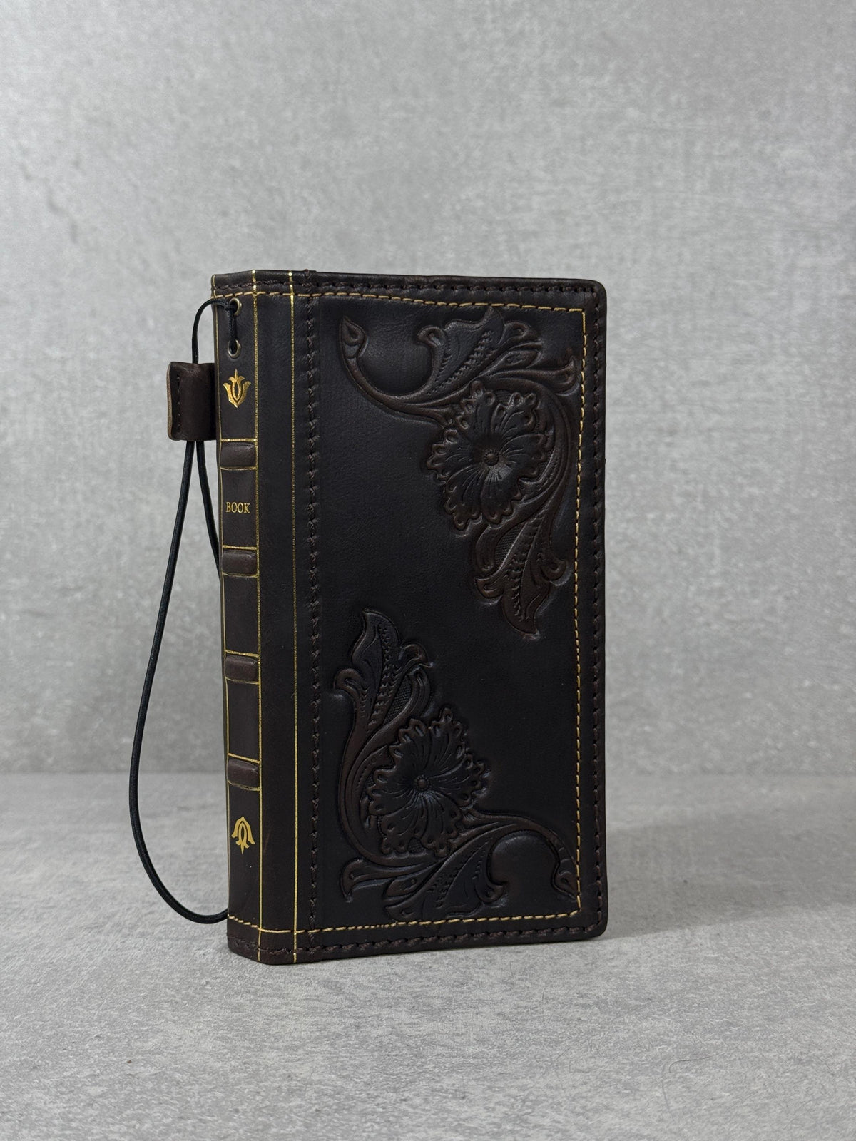 Handmade Leather Book Wallet Case for iPhone: Vintage Style Card Slots