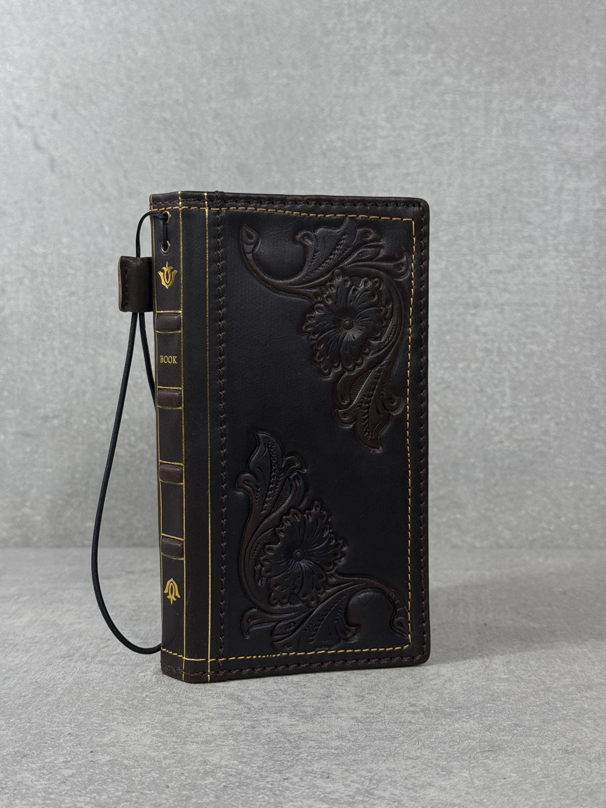 Handmade Leather Book Wallet Case for iPhone: Vintage Style Card Slots