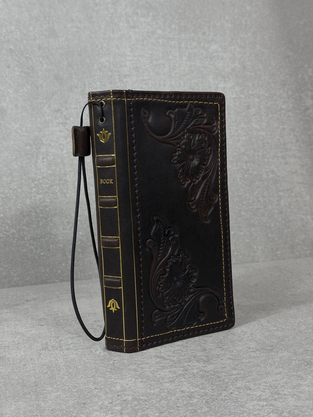 Handmade Leather Book Wallet Case for iPhone: Vintage Style Card Slots