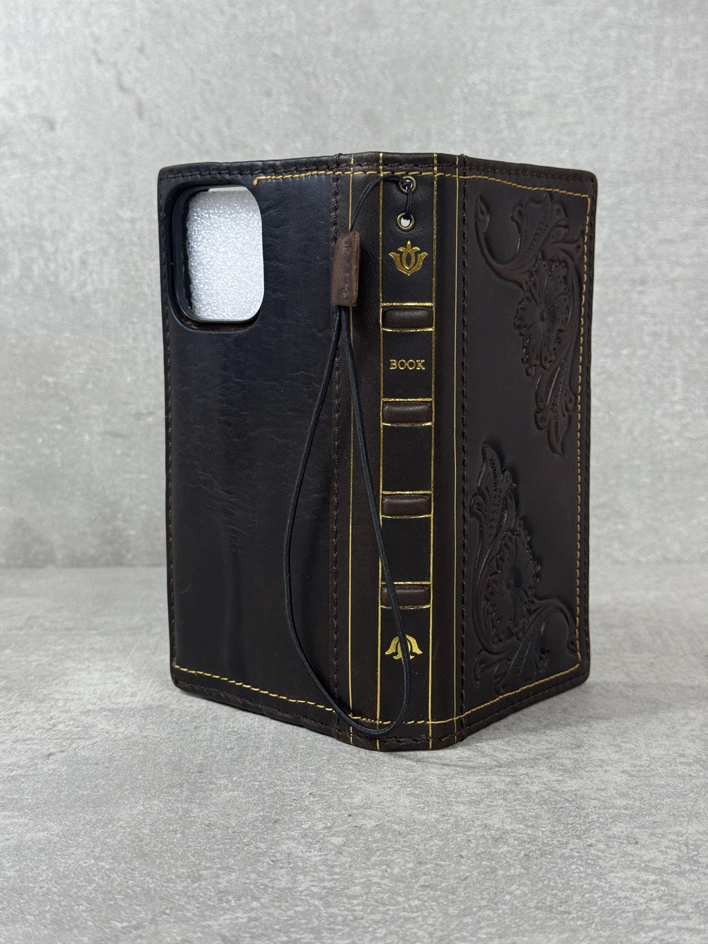 Handmade Leather Book Wallet Case for iPhone: Vintage Style Card Slots