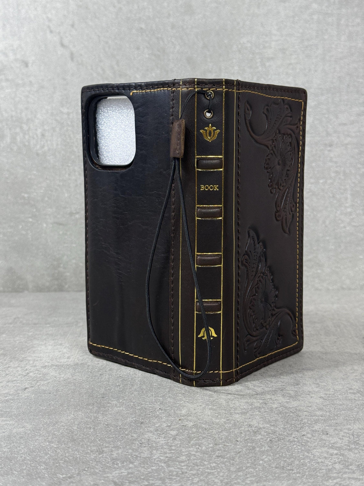 Handmade Leather Book Wallet Case for iPhone: Vintage Style Card Slots