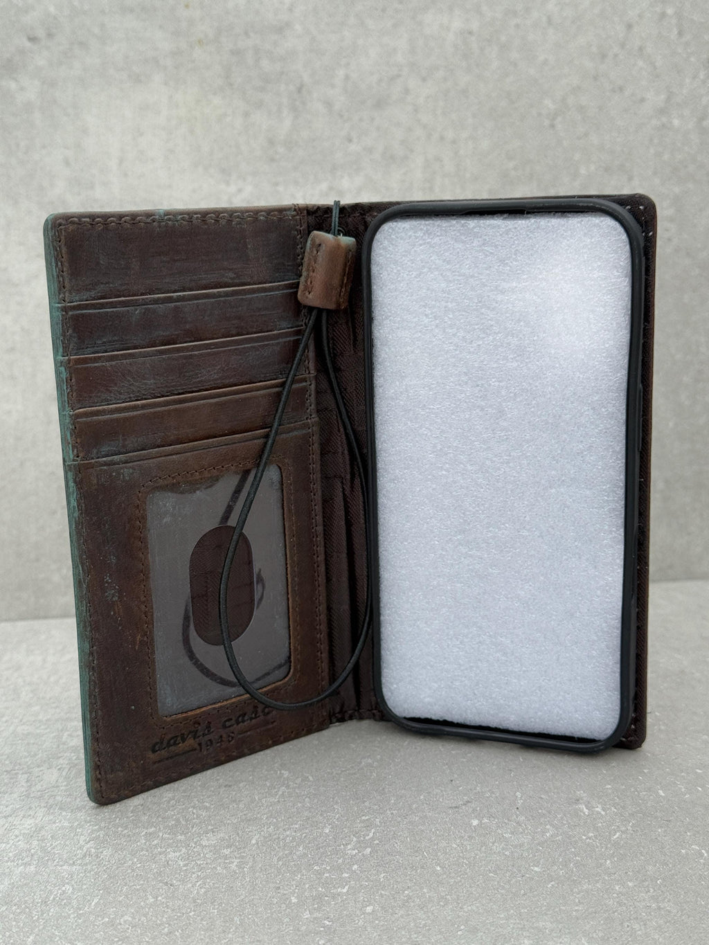 Vintage Green Leather iPhone Wallet Case with Card Slots