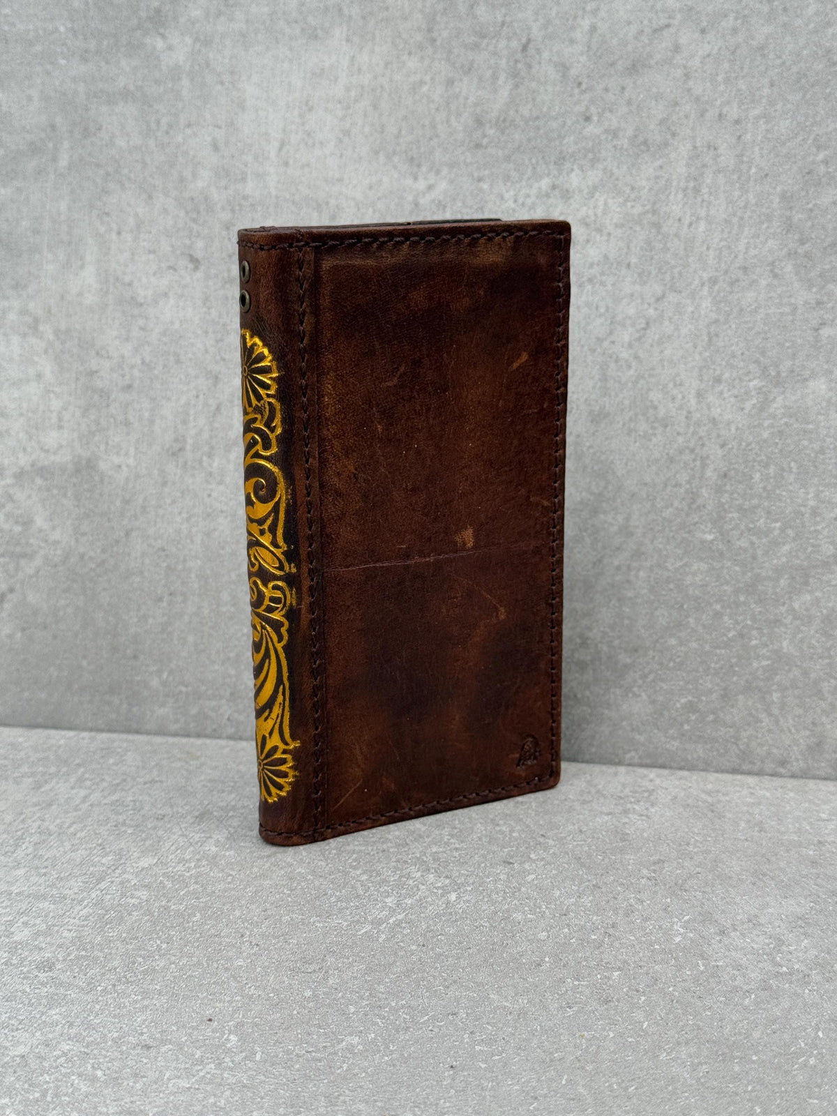 Vintage Leather iPhone Wallet Case: Floral Book Style Cover