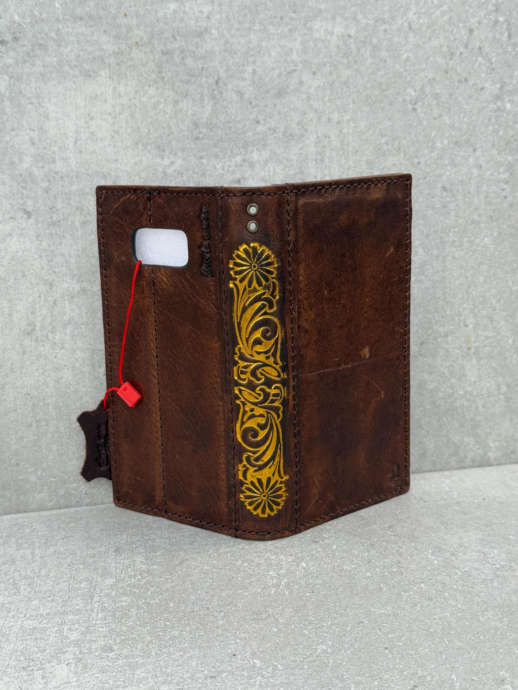 Vintage Leather iPhone Wallet Case: Floral Book Style Cover