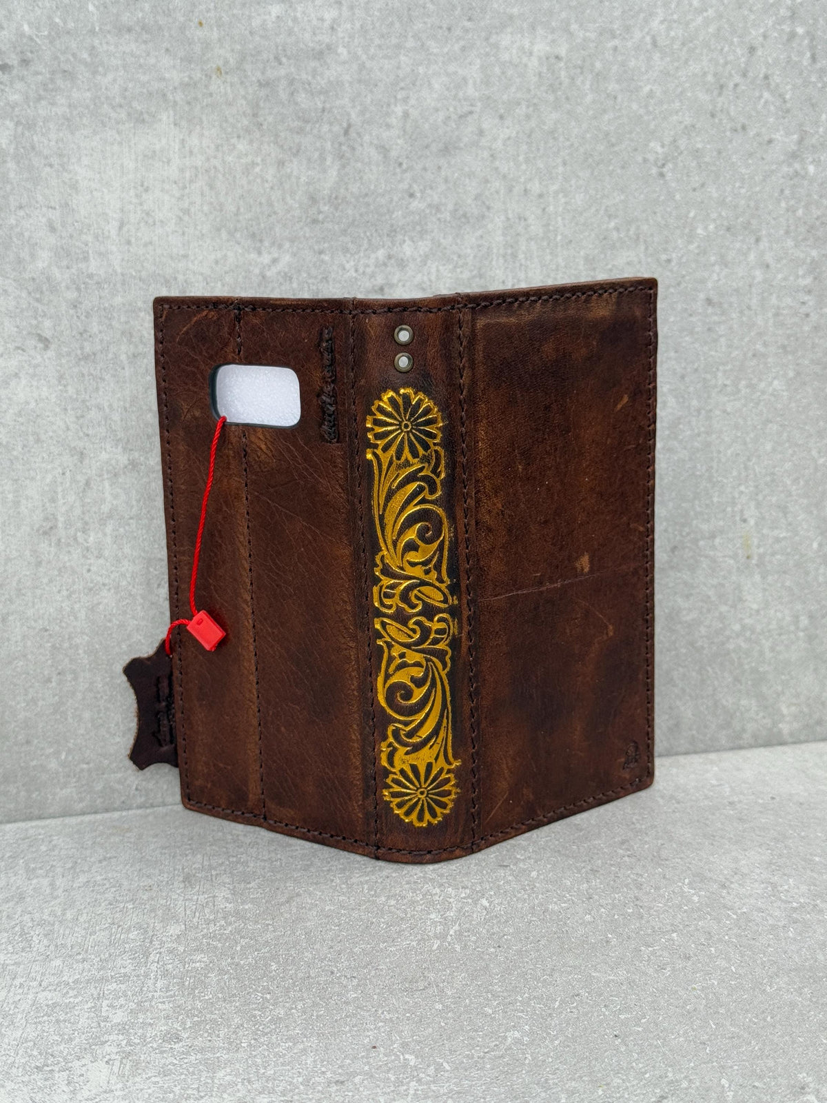 Vintage Leather iPhone Wallet Case: Floral Book Style Cover