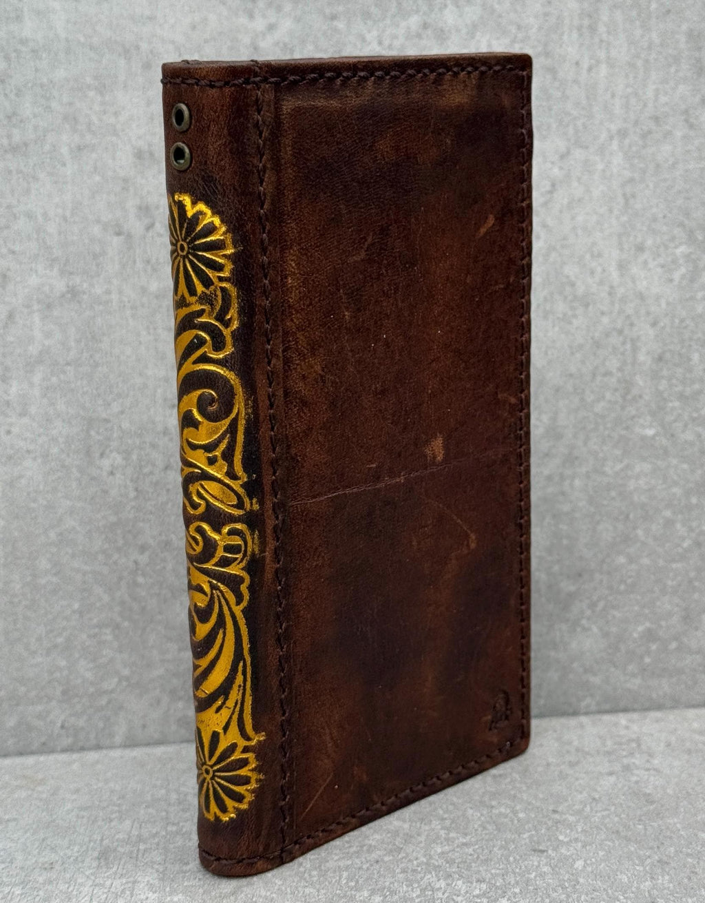 Vintage Leather iPhone Wallet Case: Floral Book Style Cover