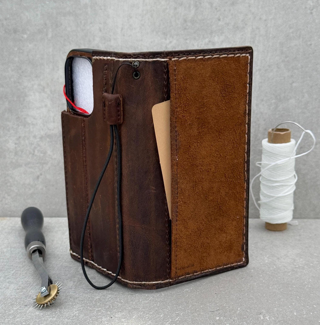 Vintage Leather iPhone Wallet Case: Book Style, Card Slots