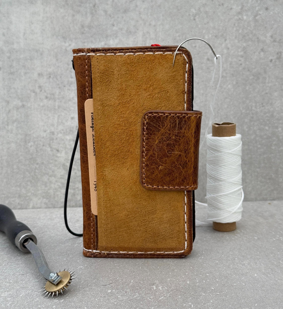 Vintage Leather iPhone Wallet Case: Book Style, Credit Card Slots