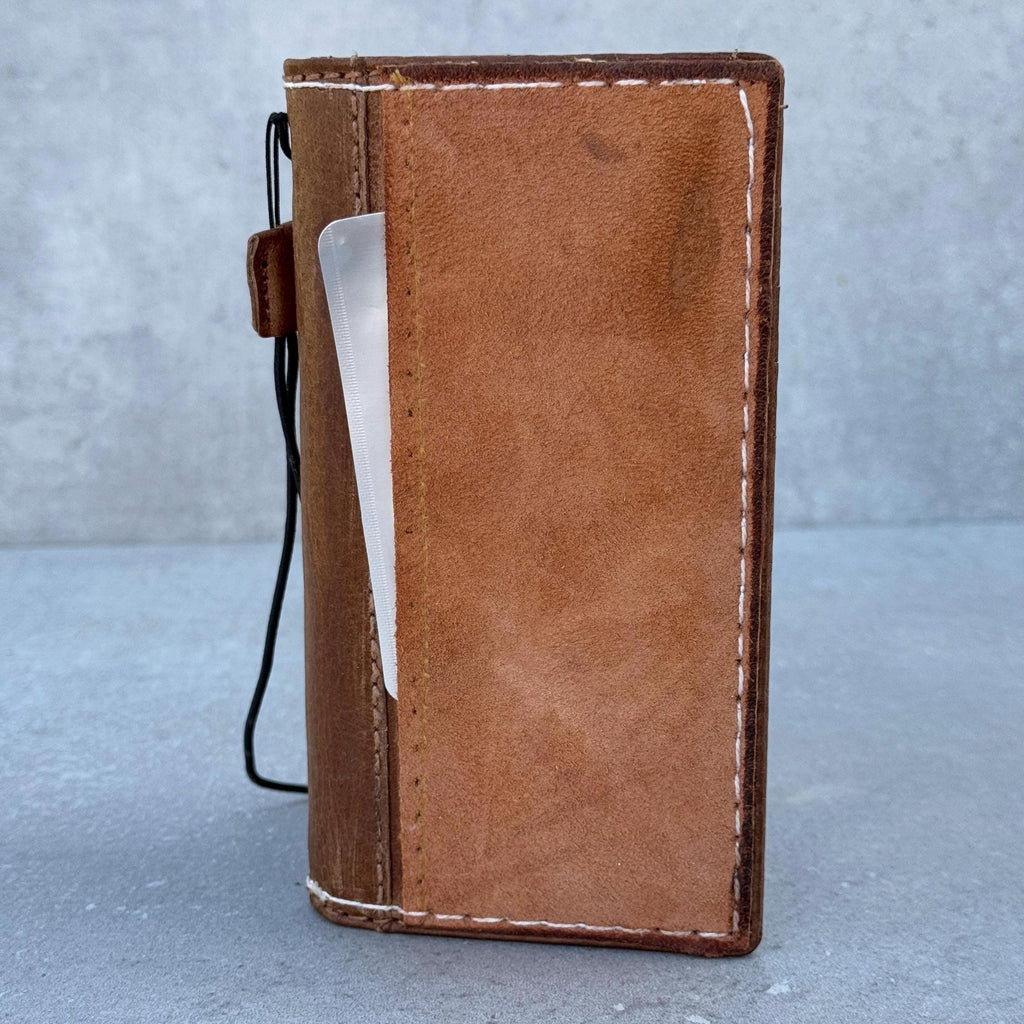 Genuine Leather iPhone Wallet Case: Vintage Book Style, Credit Card Slots