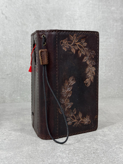 Embossed Leather Wallet Case for Google Pixel: Vintage Art Design