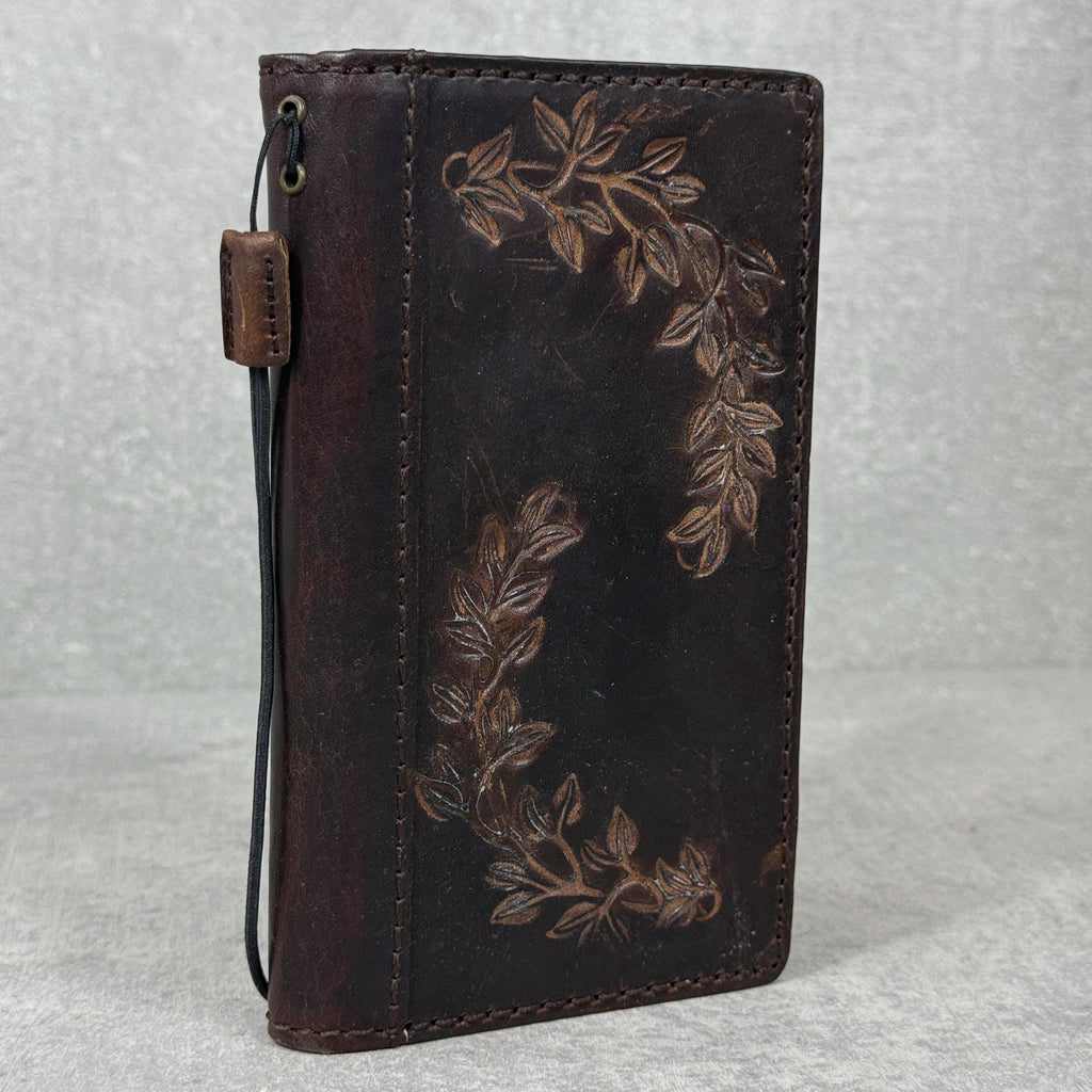 Embossed Leather Wallet Case for Google Pixel: Vintage Art Design