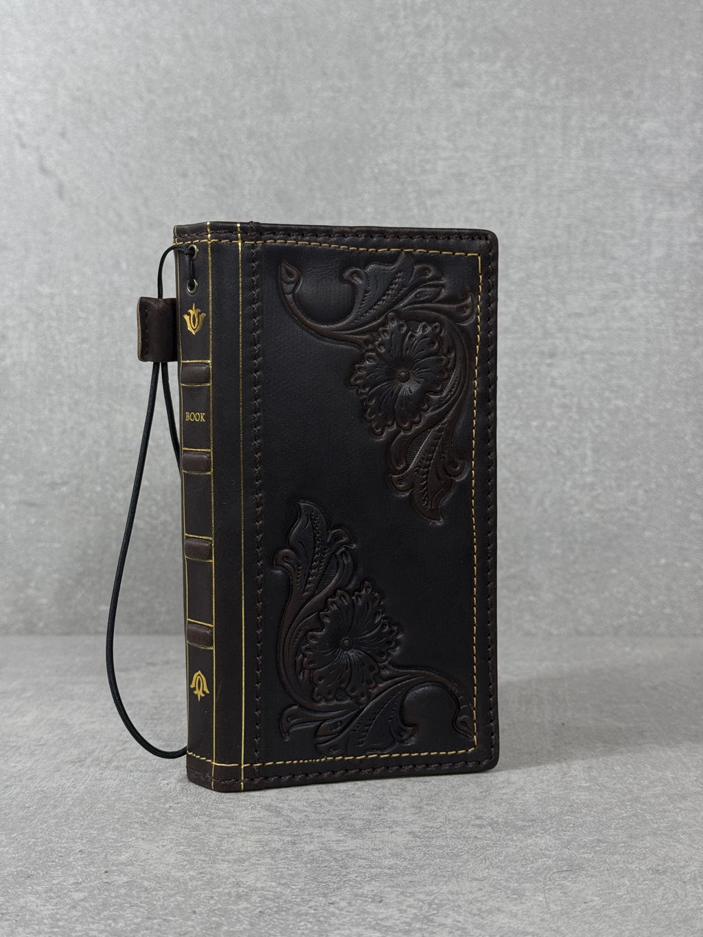 Handmade Leather Wallet Case: Floral Book Design for Galaxy