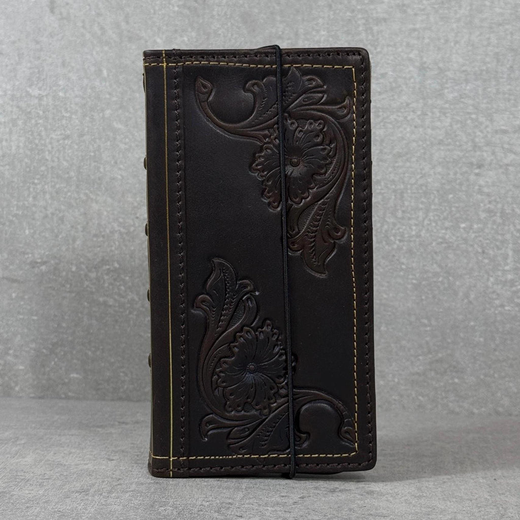 Handmade Leather Wallet Case: Floral Book Design for Galaxy
