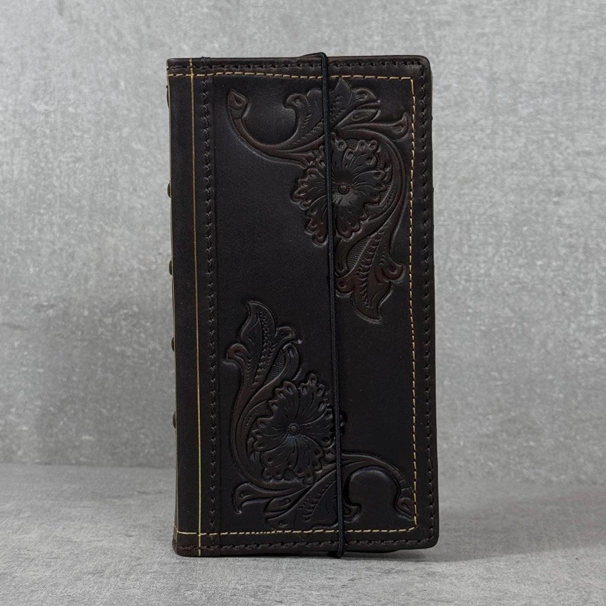 Handmade Leather Wallet Case: Floral Book Design for Galaxy