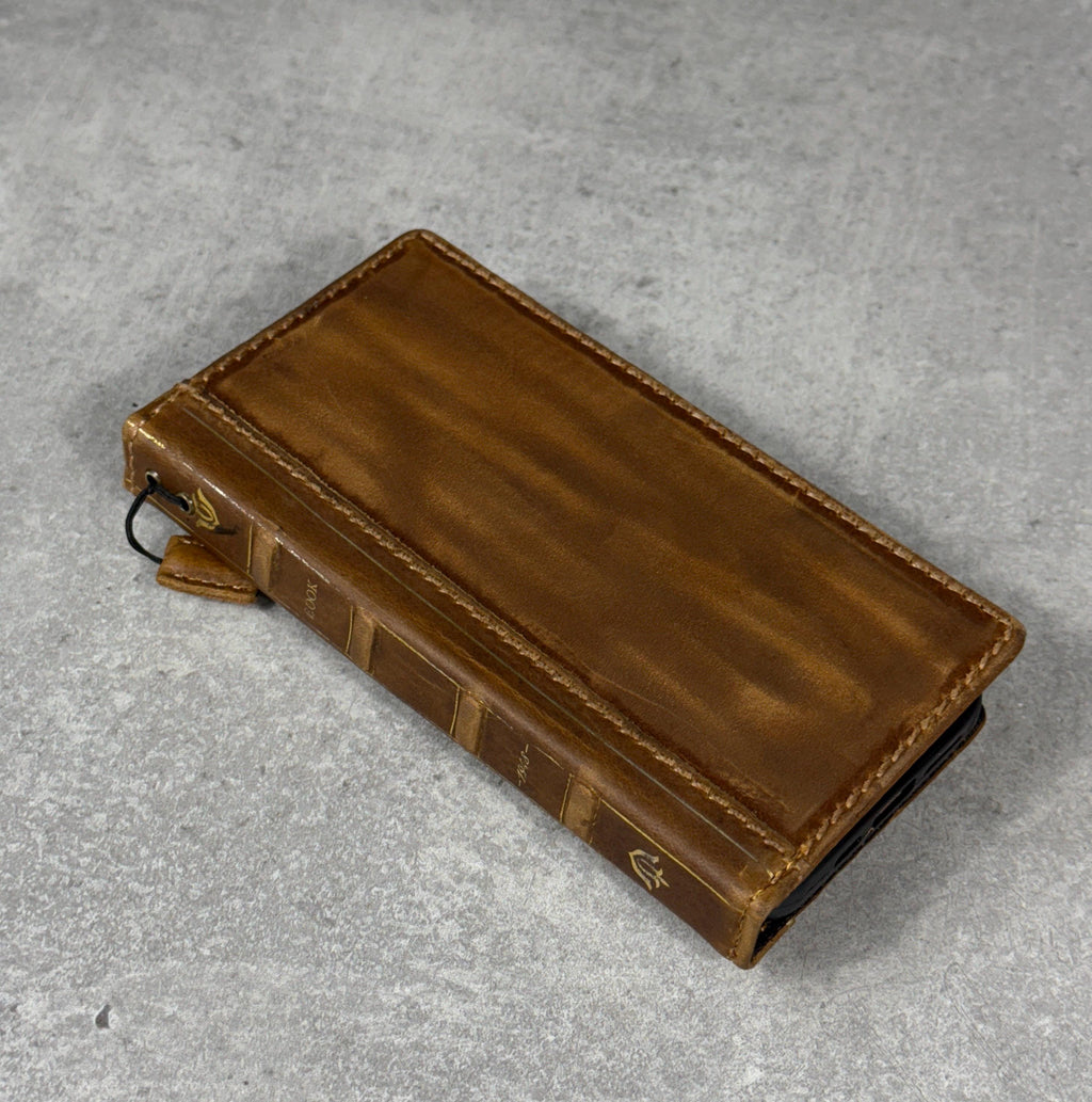 Handmade Leather Wallet Case for Galaxy: Book Design, Card Slots