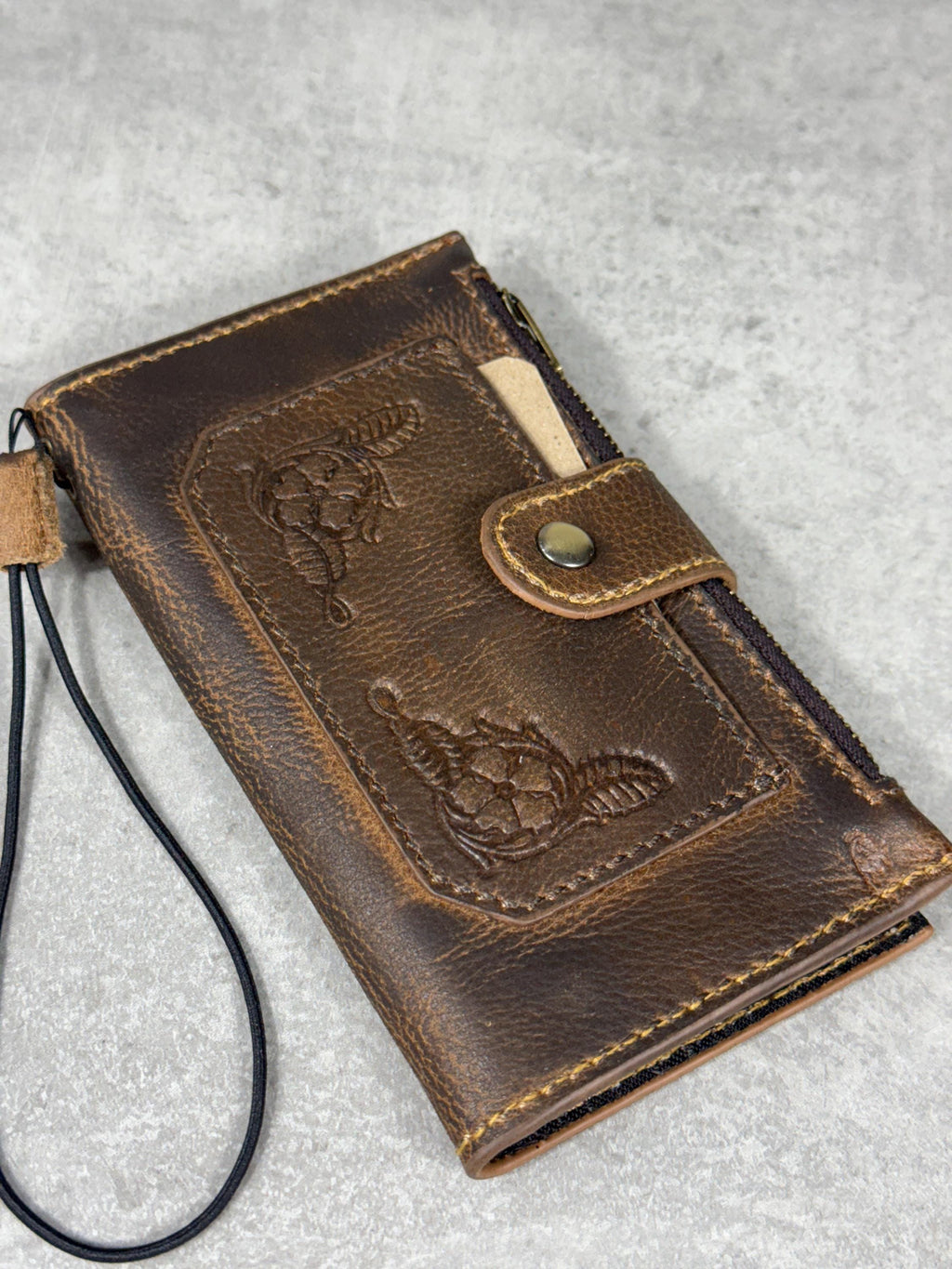 Handmade Leather Wallet Case for Google Pixel: Retro Card Holder with Zipper