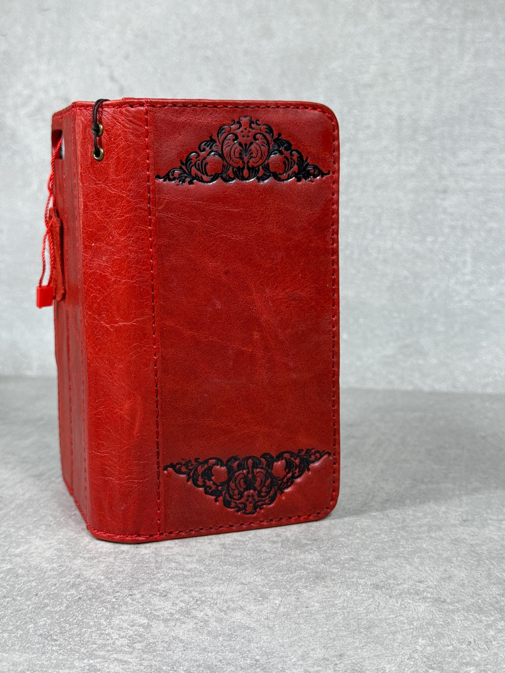 Handmade Leather iPhone Wallet Case: Vintage Stamped Book Cover