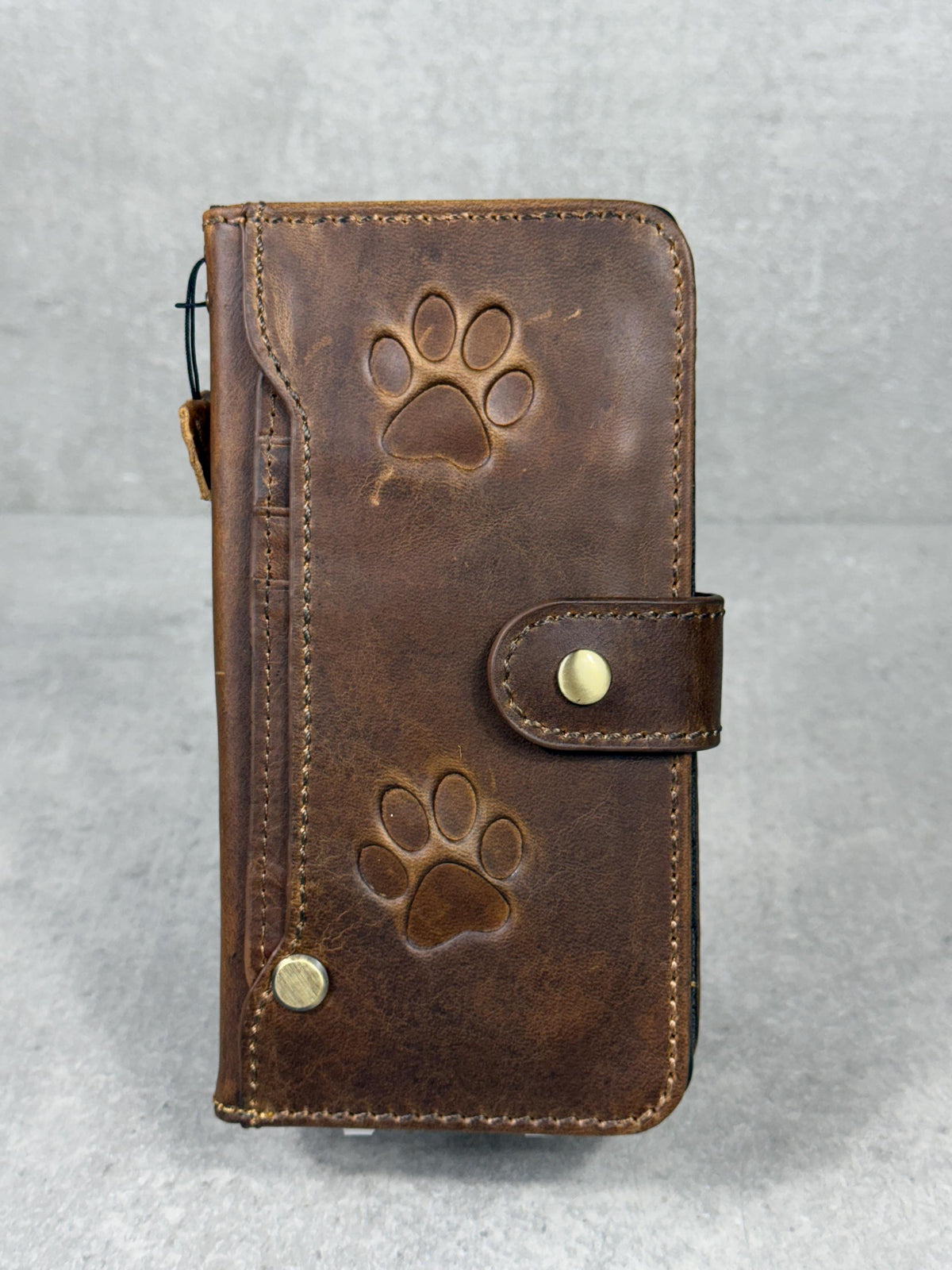 Leather iPhone Wallet Case: Paw Print, Card Slots - iPhone 11 to 17 Pro Max