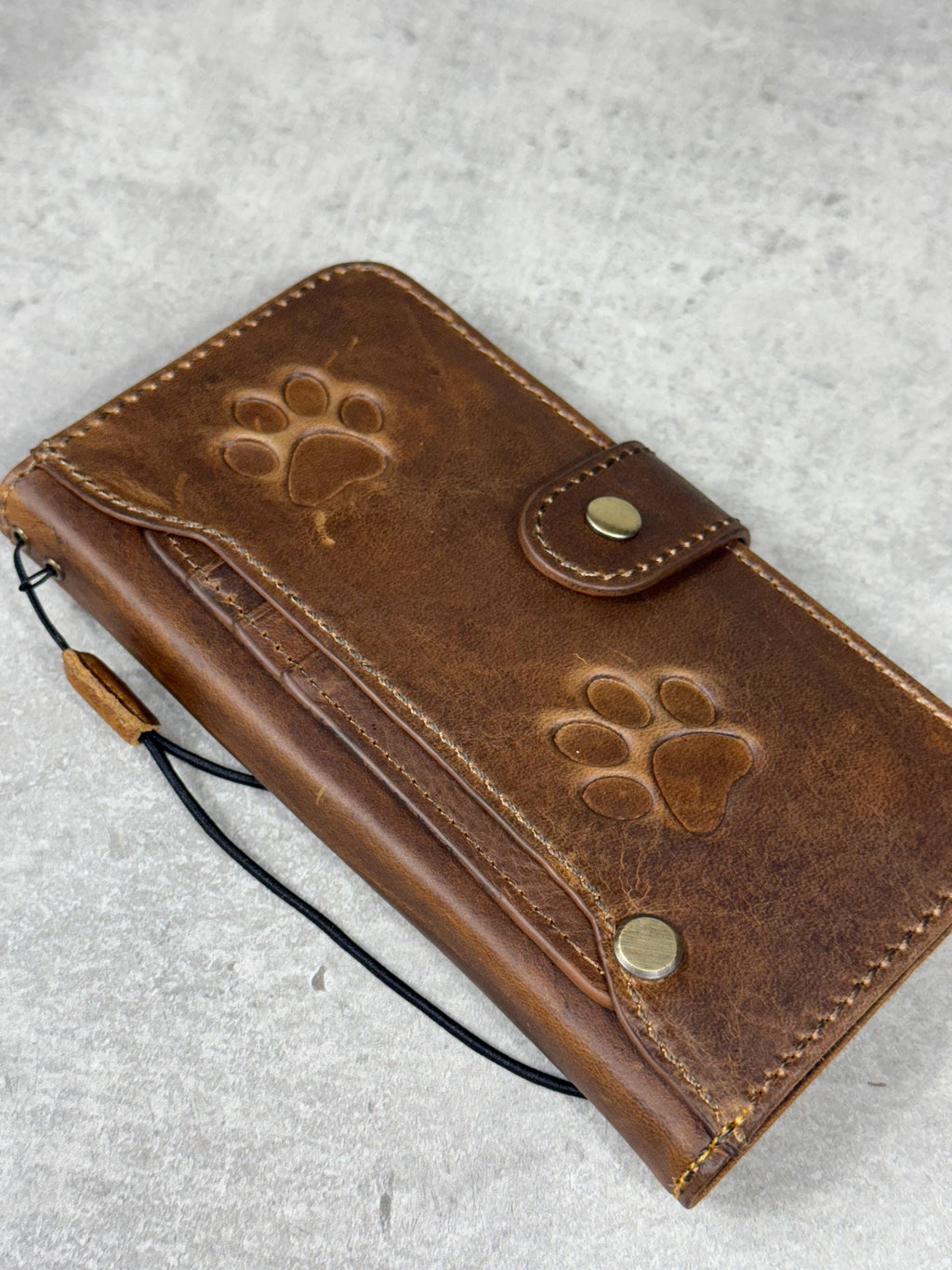 Leather iPhone Wallet Case: Paw Print, Card Slots - iPhone 11 to 17 Pro Max