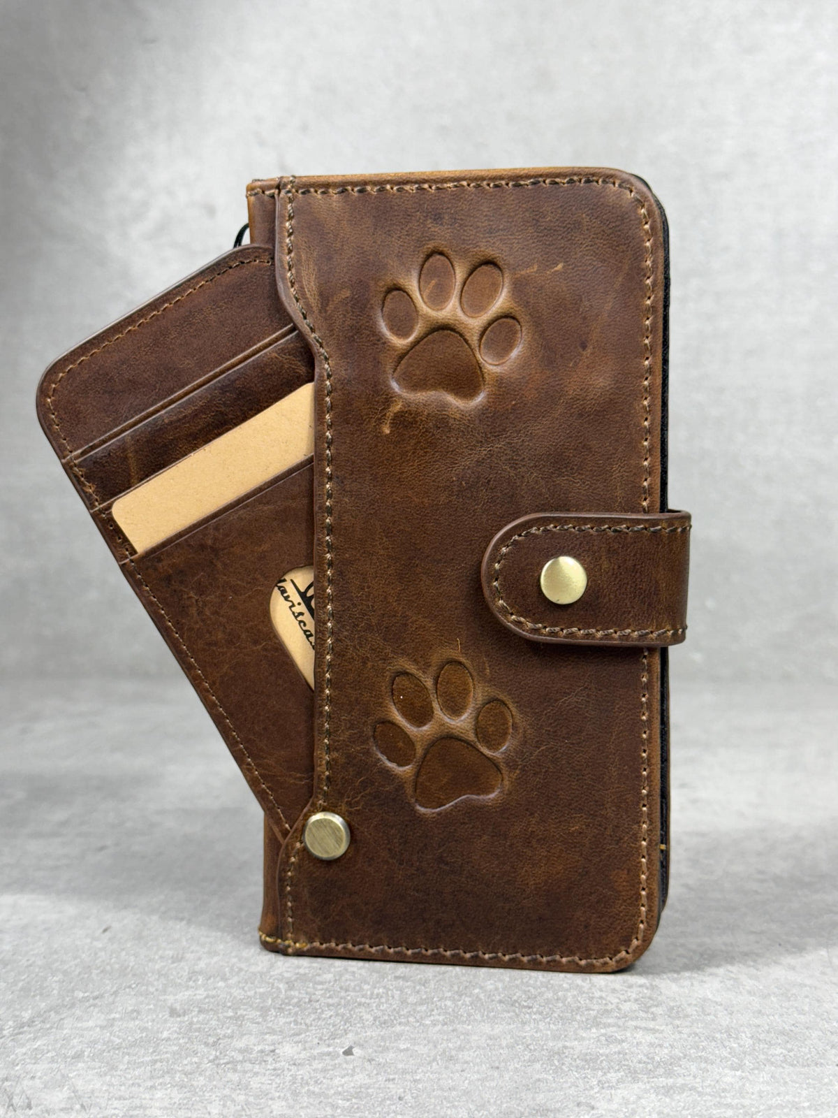 Handmade Leather OnePlus Case: Paw Print Dog Art Wallet