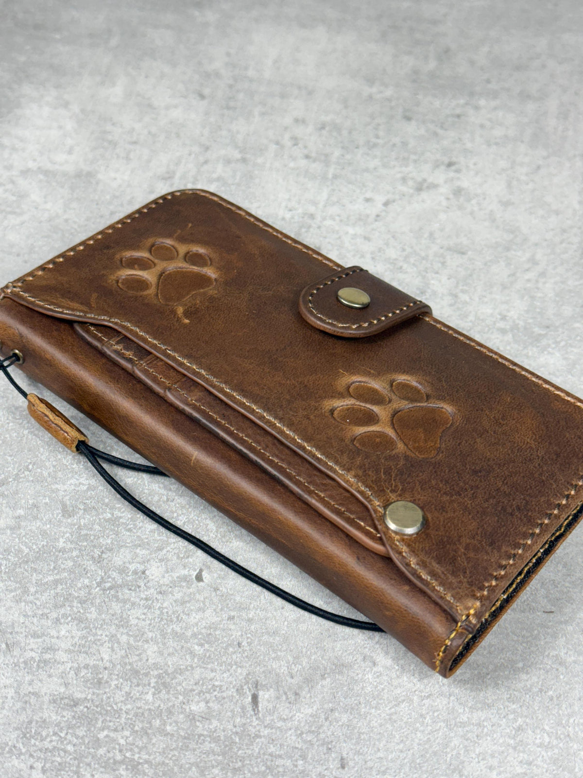 Handmade Leather OnePlus Case: Paw Print Dog Art Wallet
