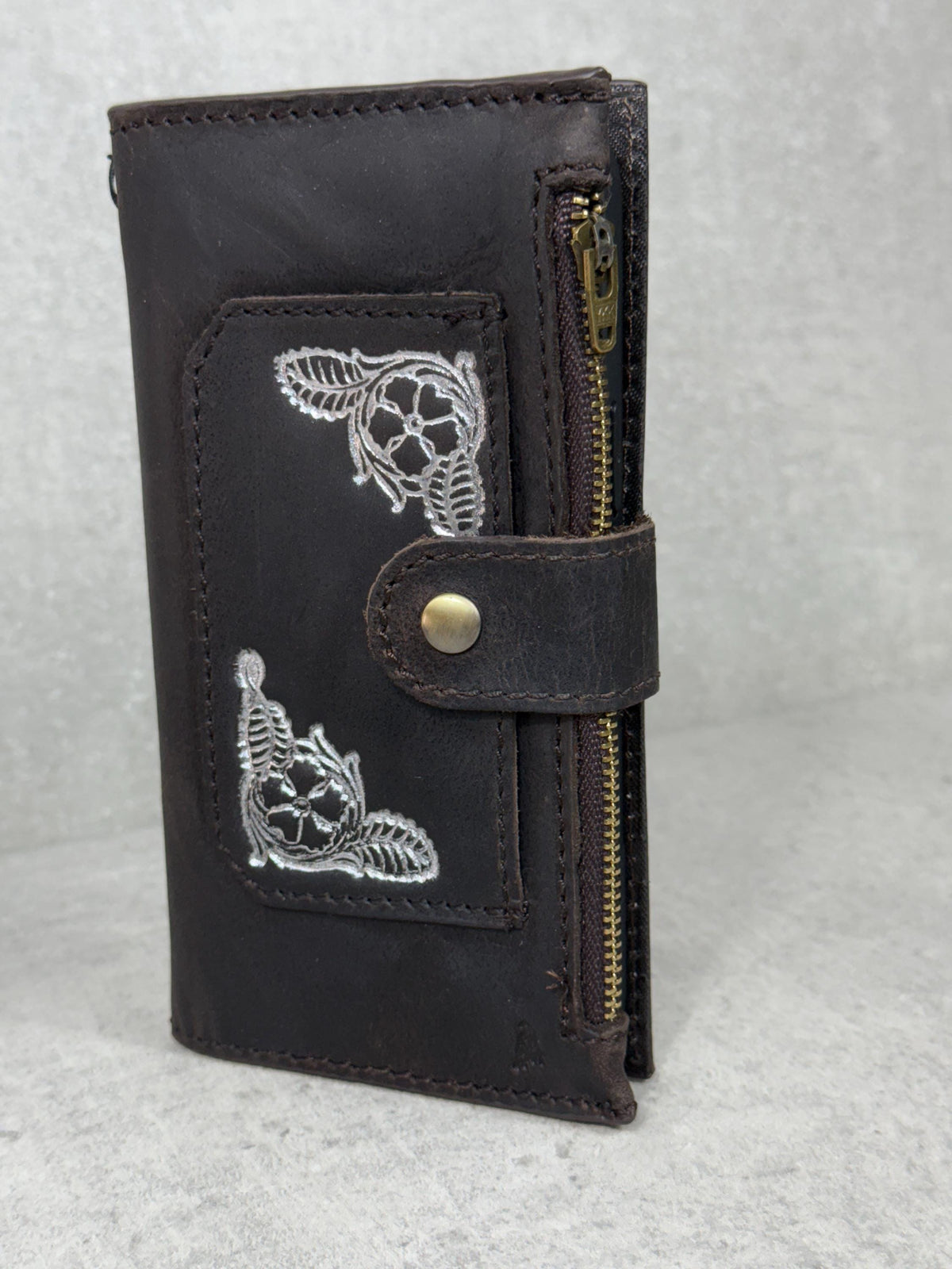 Genuine Leather iPhone Wallet Case: ID Window, Card Slots & Zipper