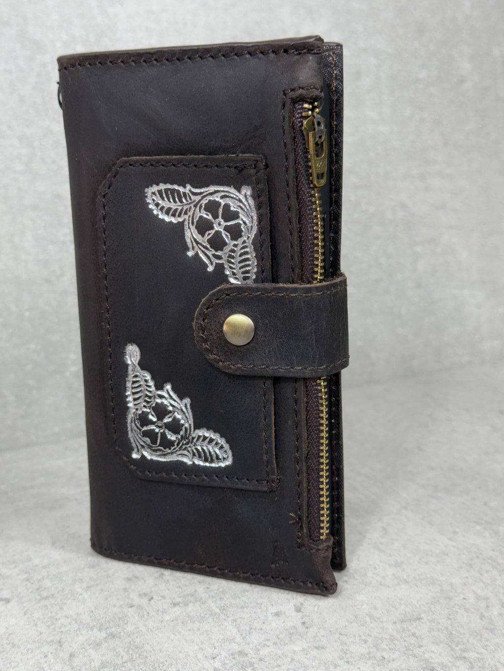 Genuine Leather iPhone Wallet Case: ID Window, Card Slots & Zipper