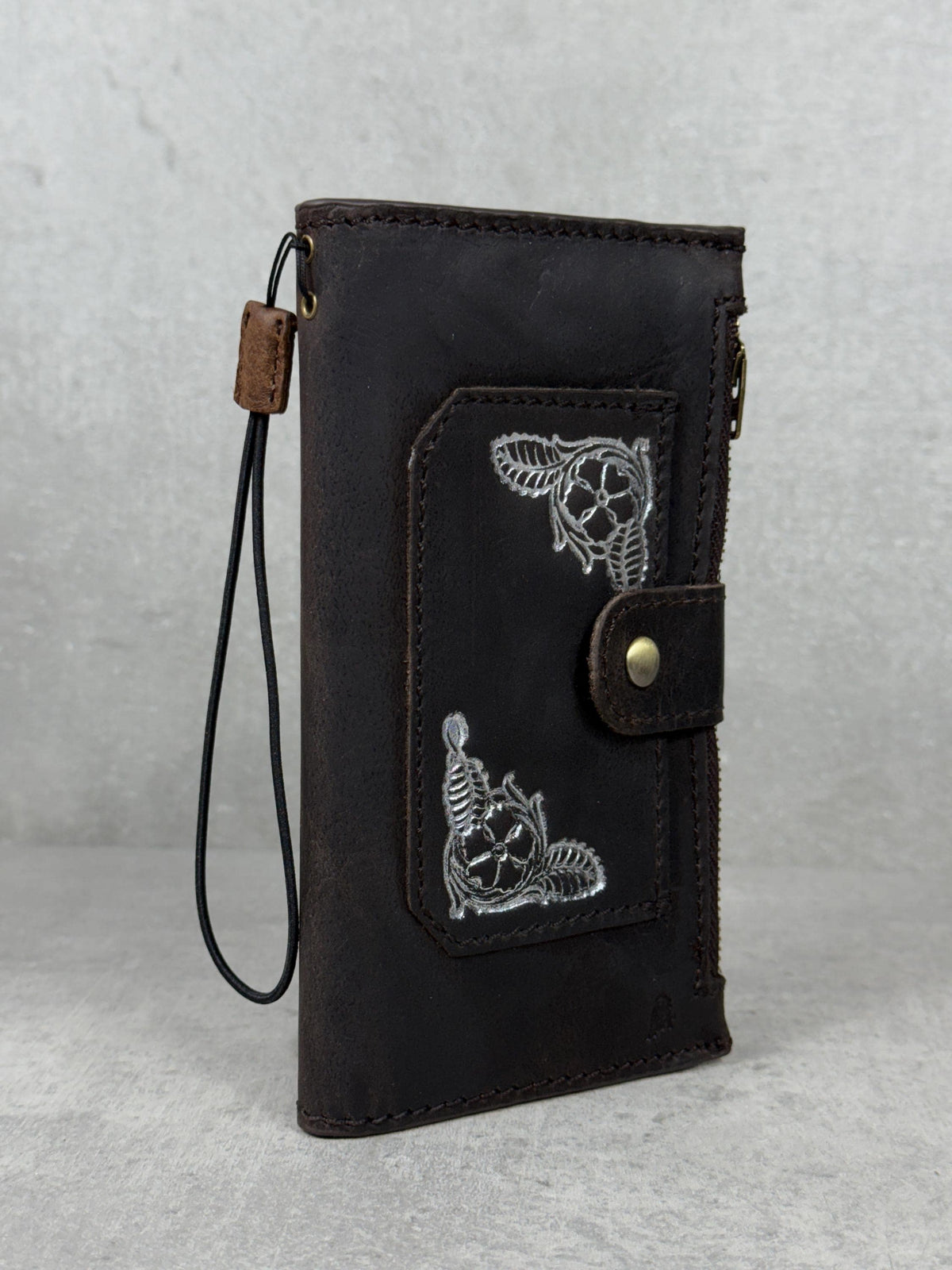 Genuine Leather iPhone Wallet Case: ID Window, Card Slots & Zipper
