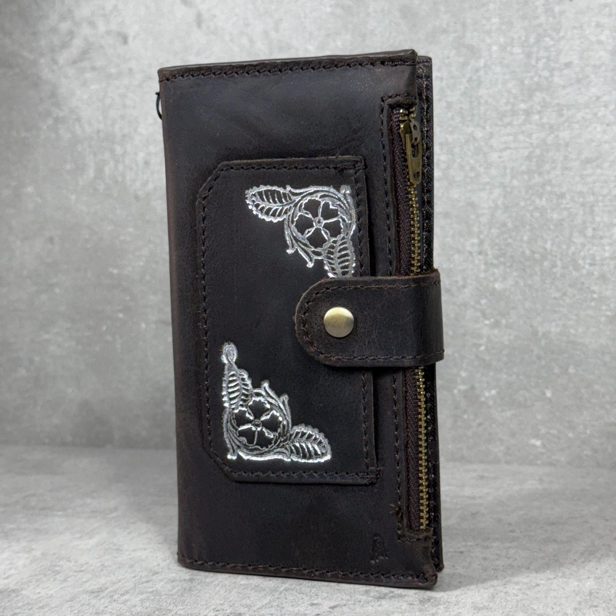 Genuine Leather iPhone Wallet Case: ID Window, Card Slots & Zipper