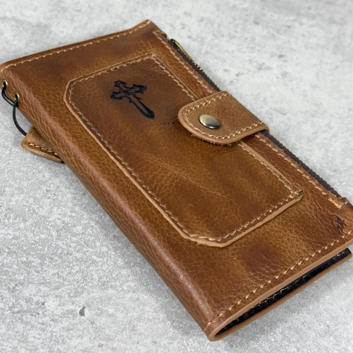 Handmade Leather Wallet Case for Google Pixel: Retro Card Holder with Zipper