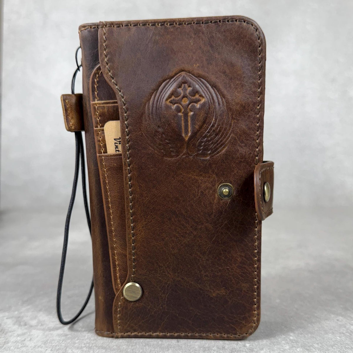 Handmade Leather Wallet Case for Galaxy: Book Design, Card Slots