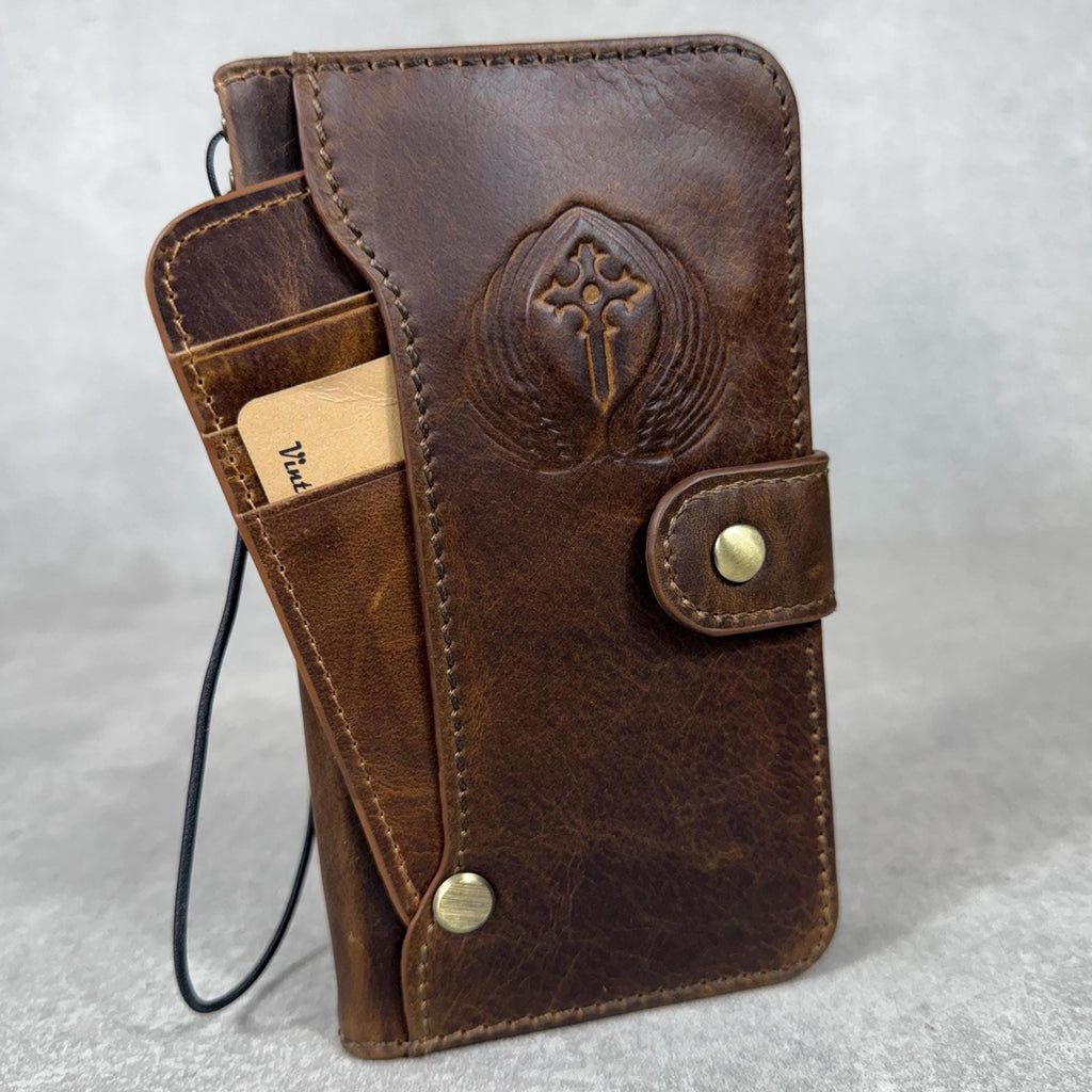 Handmade Leather Wallet Case for Google Pixel: Vintage Luxury Cover