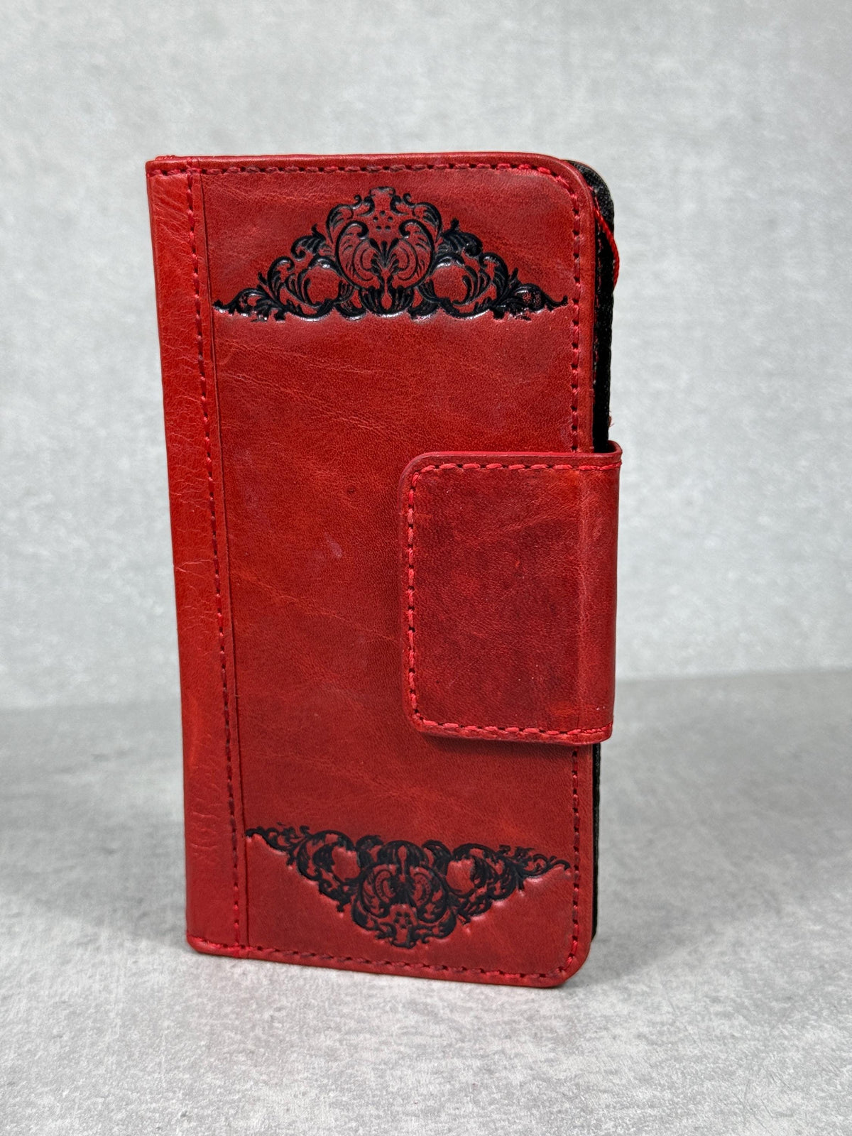 Red Leather Wallet Case for Google Pixel: Vintage Magnetic Card Holder