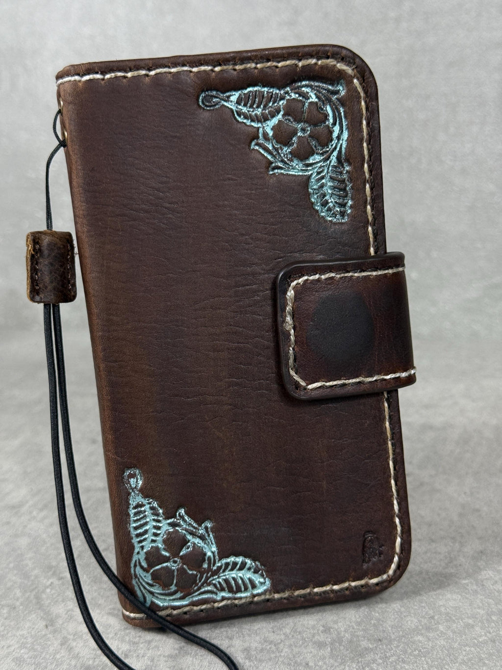 Handmade Leather iPhone Wallet Case: Removable Book Design