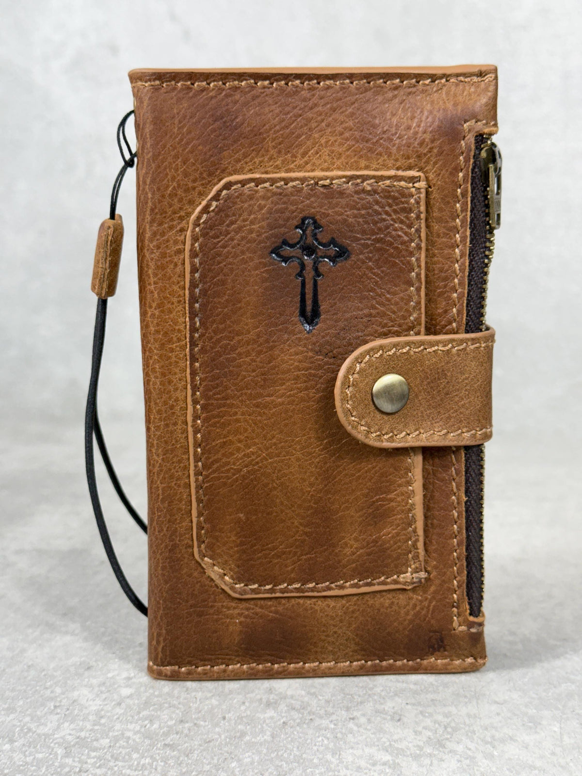 Genuine Leather iPhone Wallet Case: Credit Card Slots & Zipper