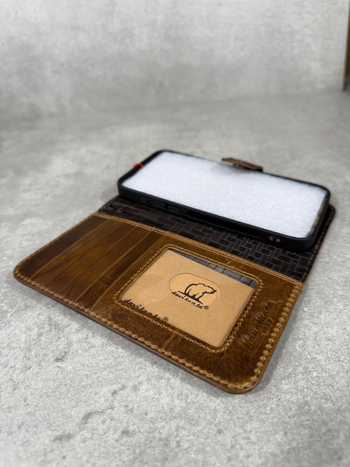 Embossed Leather iPhone Wallet Case: Vintage Book Style - iPhone 11 to 15 Pro Max