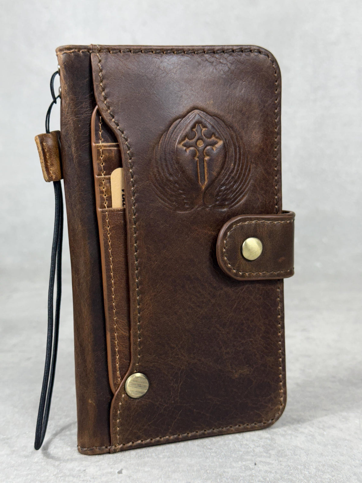 Handmade Leather Galaxy Z Fold Wallet Cover: Embossed Art Design
