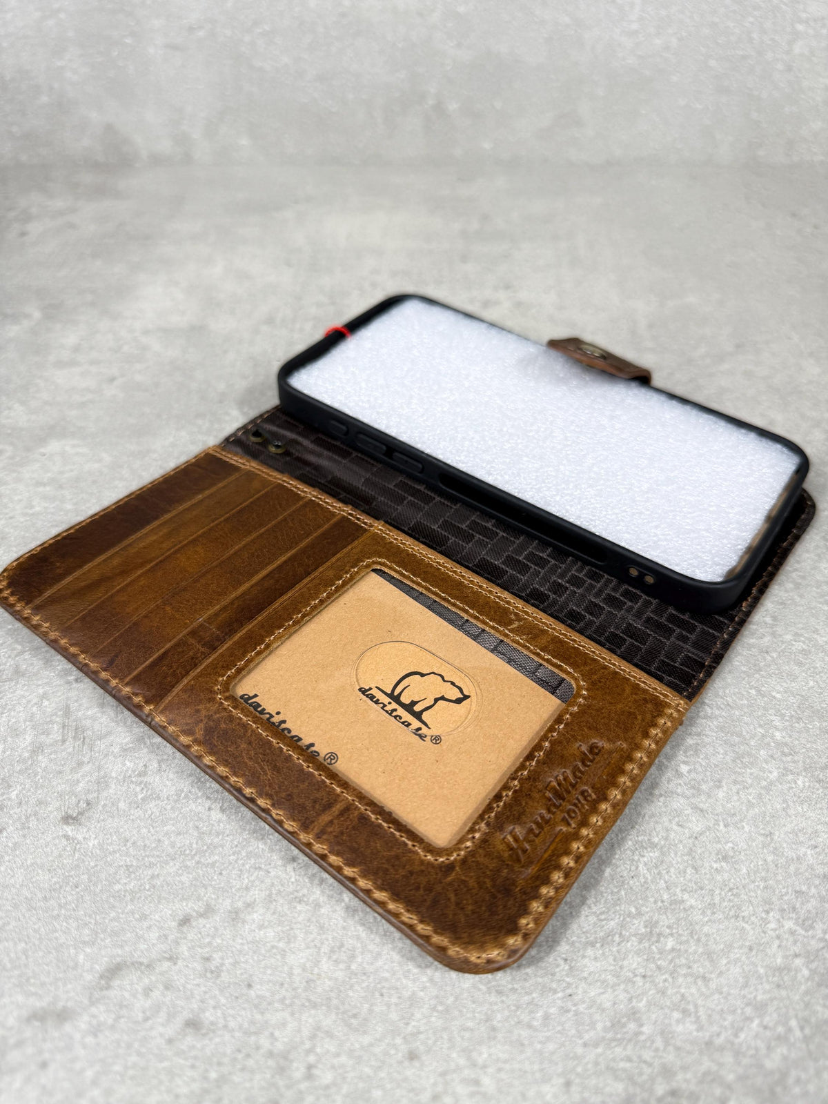 Handmade Leather Galaxy Z Fold Wallet Cover: Embossed Art Design