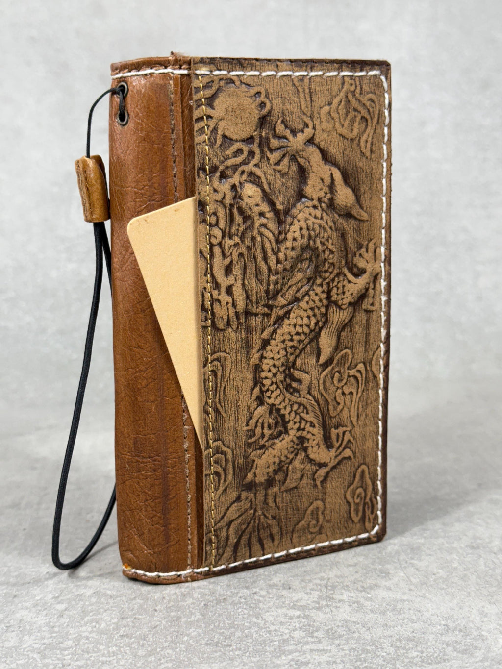 Handmade Leather Wallet Case for Galaxy: Book Design, Card Slots