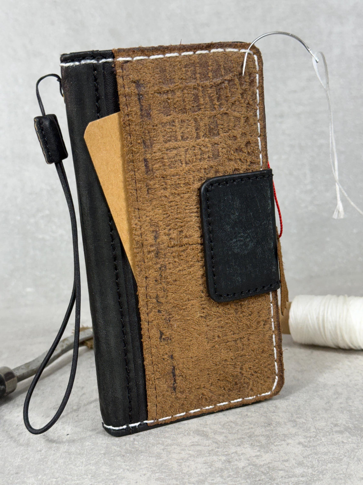 Handmade Leather Wallet Case for Galaxy: Book Design, Card Slots