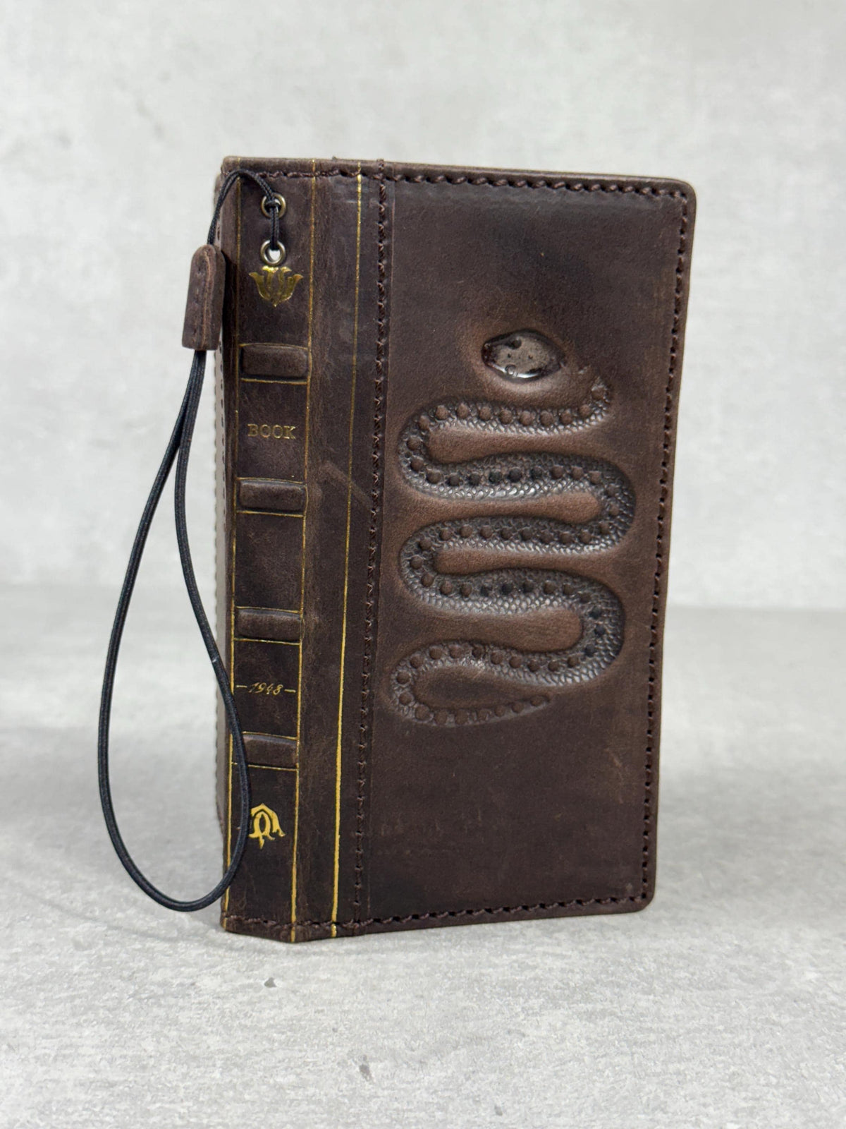 Handmade Leather Galaxy Z Fold Wallet Cover: Snake Art Design