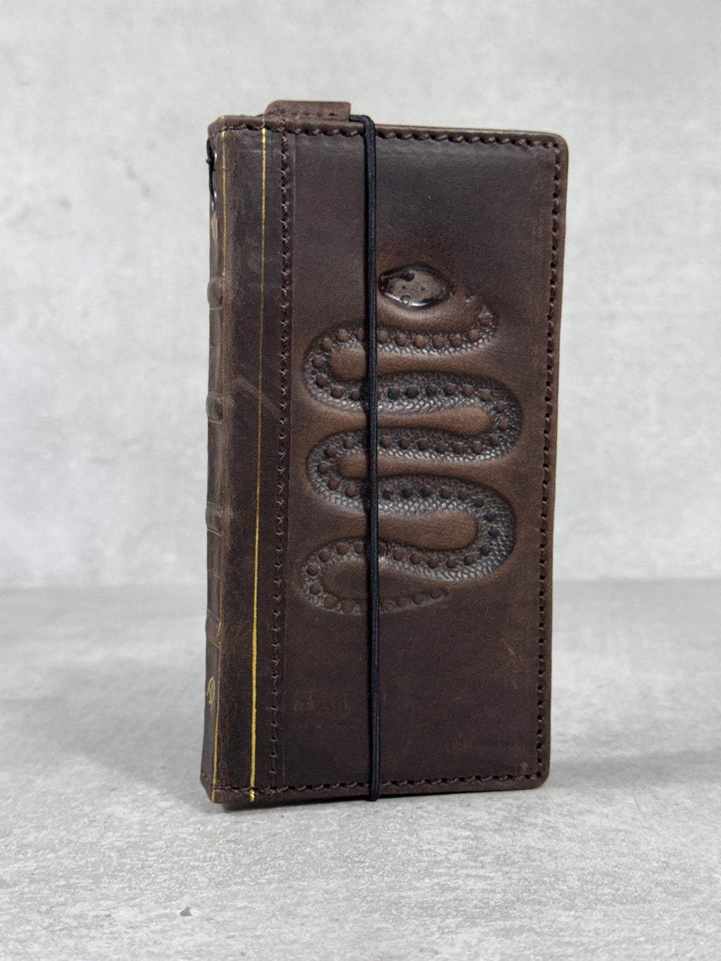 Handmade Leather Galaxy Z Fold Wallet Cover: Snake Art Design
