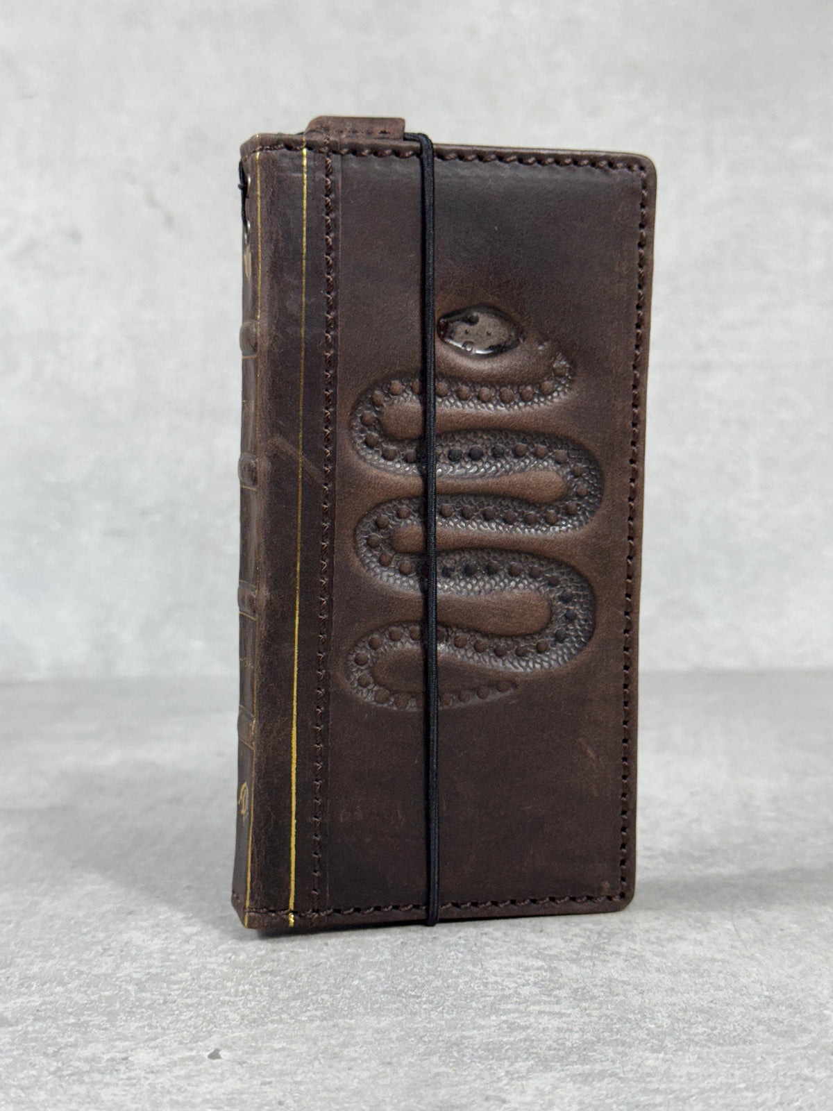 Handmade Leather Galaxy Z Fold Wallet Cover: Snake Art Design
