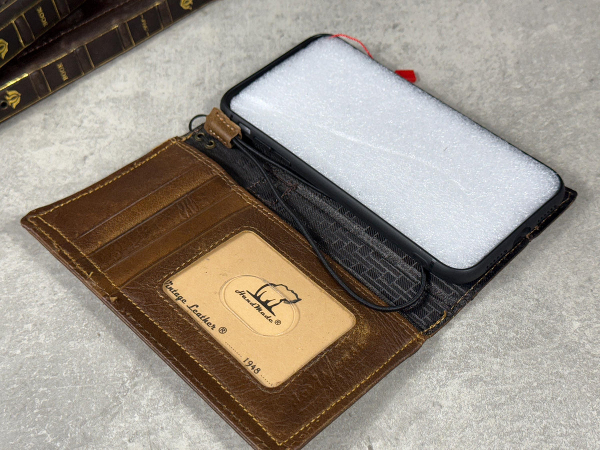Vintage Leather iPhone Wallet Case: Book Style, Card Slots