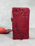 Genuine Leather Galaxy S22 S23 S24 Ultra Wallet Case: Red Heart