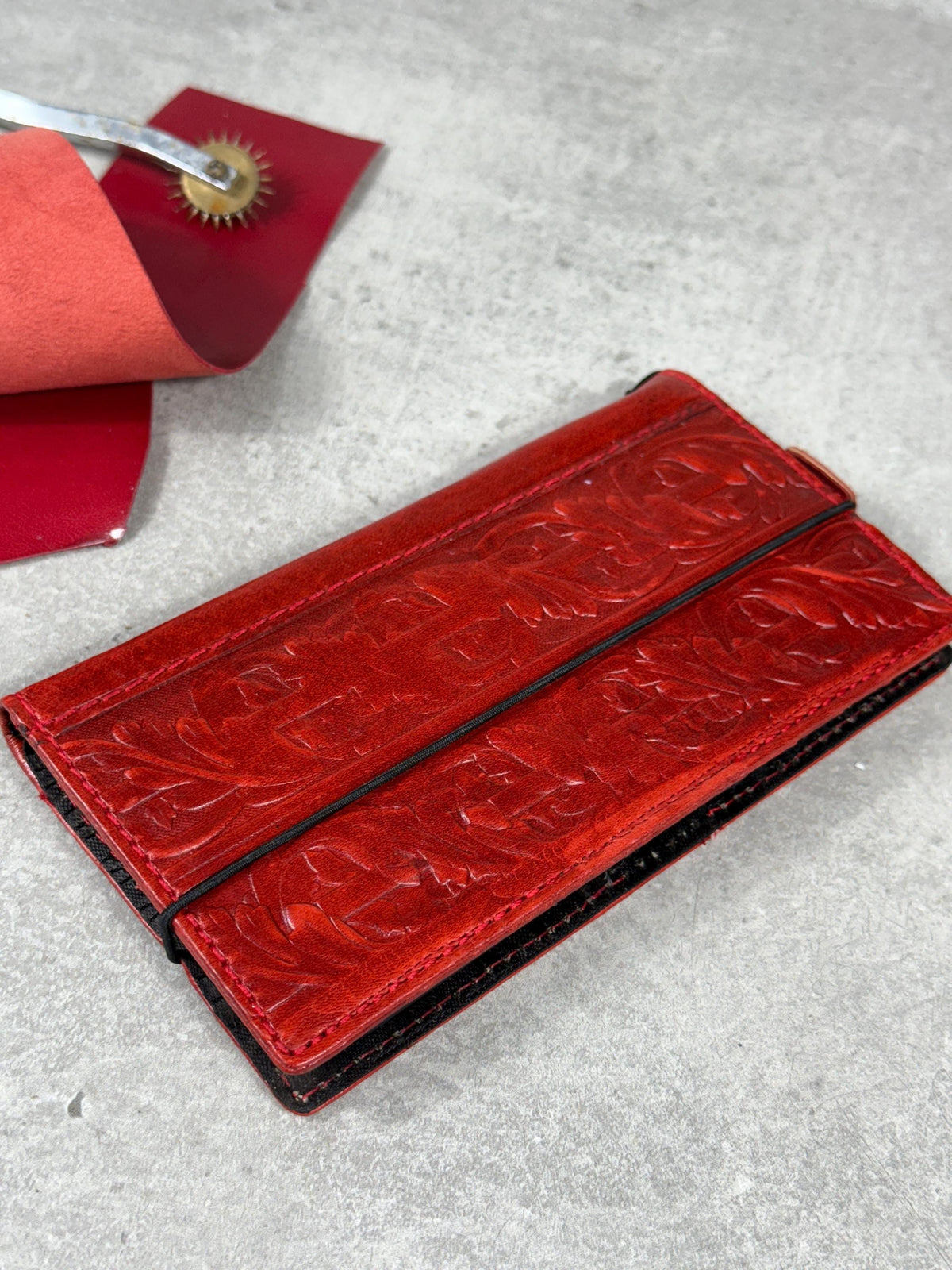 Handmade Leather iPhone Wallet Case: Vintage Stamped Book Cover
